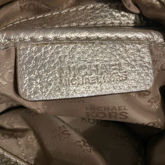 Designer MK Hobo Bag in Metallic Gold Leather Brown Accents Gold Hardware - Picture 7 of 10